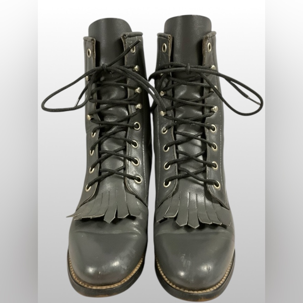 Justin Diamond J Women's Gray Leather Lace-Up Boots Size 6B